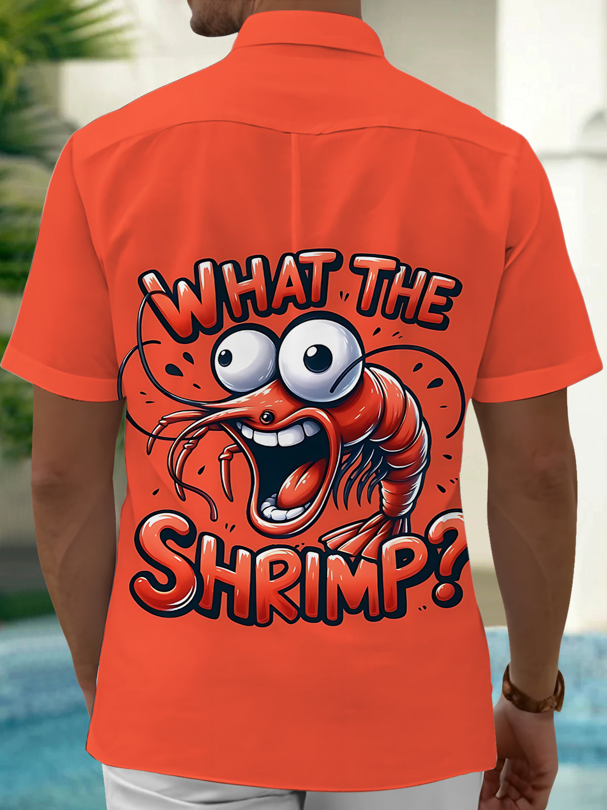 Funny Shrimp Print Men's Pocket Short Sleeve Shirts