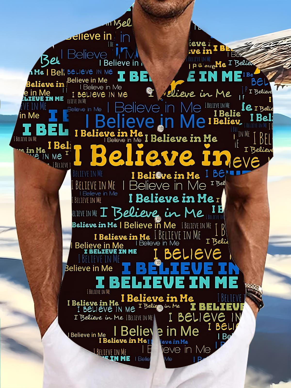 Letter Print Men's Pocket Short Sleeve Shirts