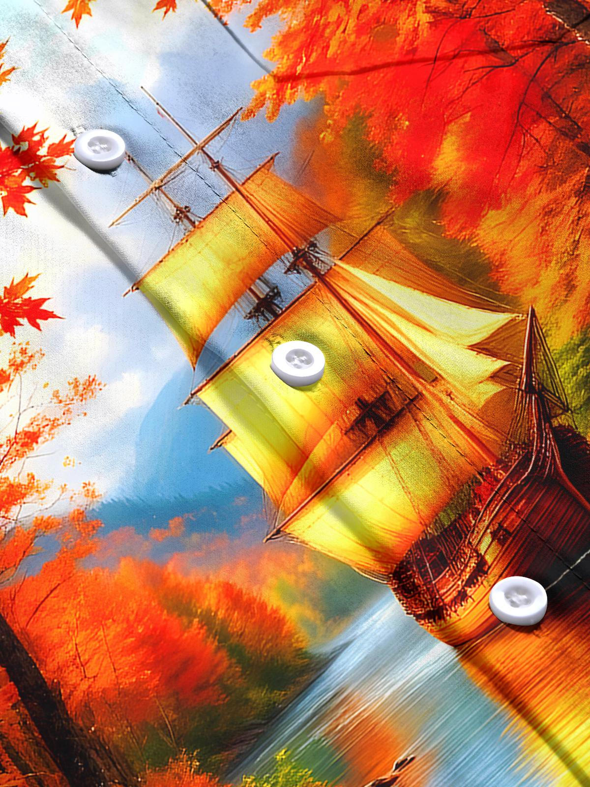 Maple Leaf Boat Men's Pocket Long Sleeve Shirts