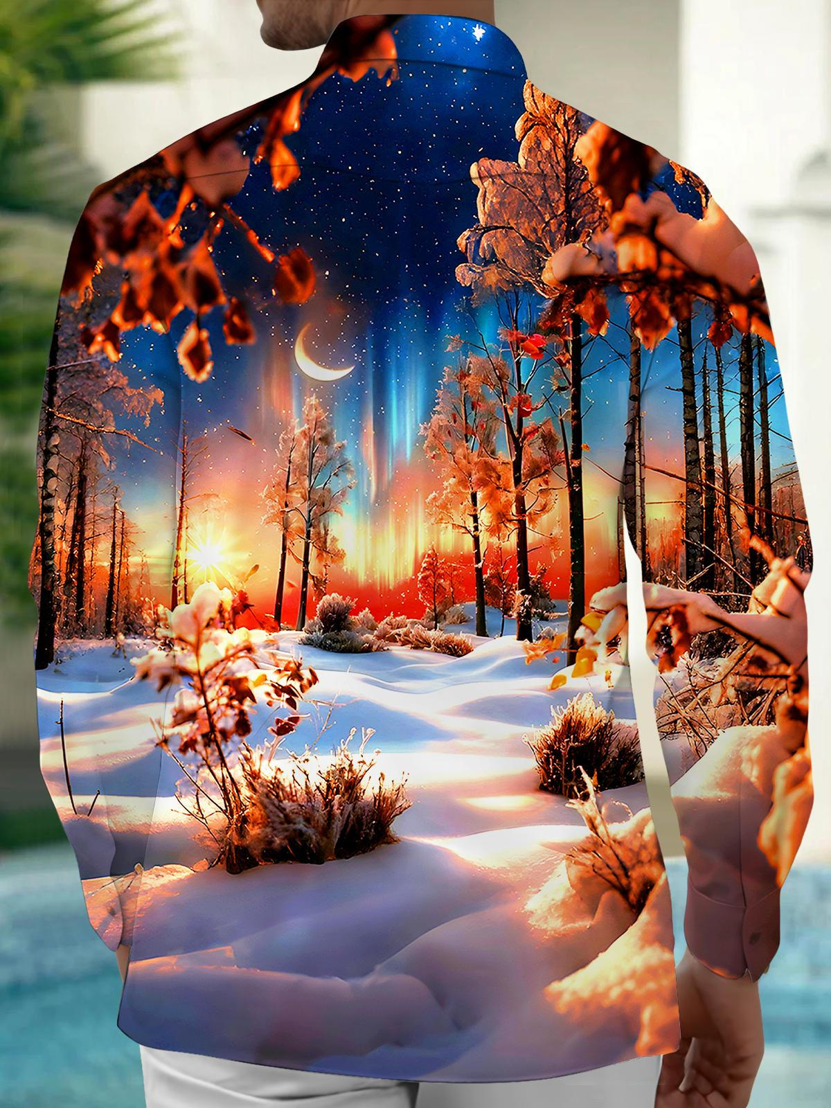 Winter Forest Men's Pocket Long Sleeve Shirts