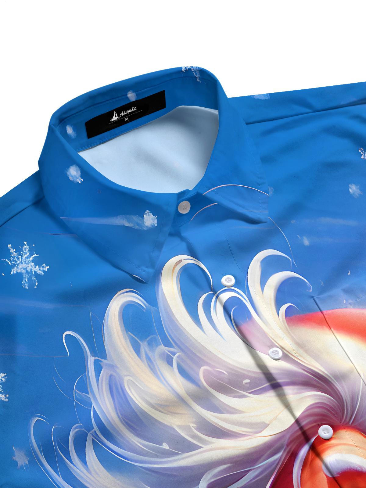 Funny Santa Claus Blowing Snowflakes Xmas Men's Pocket Long Sleeve Shirts