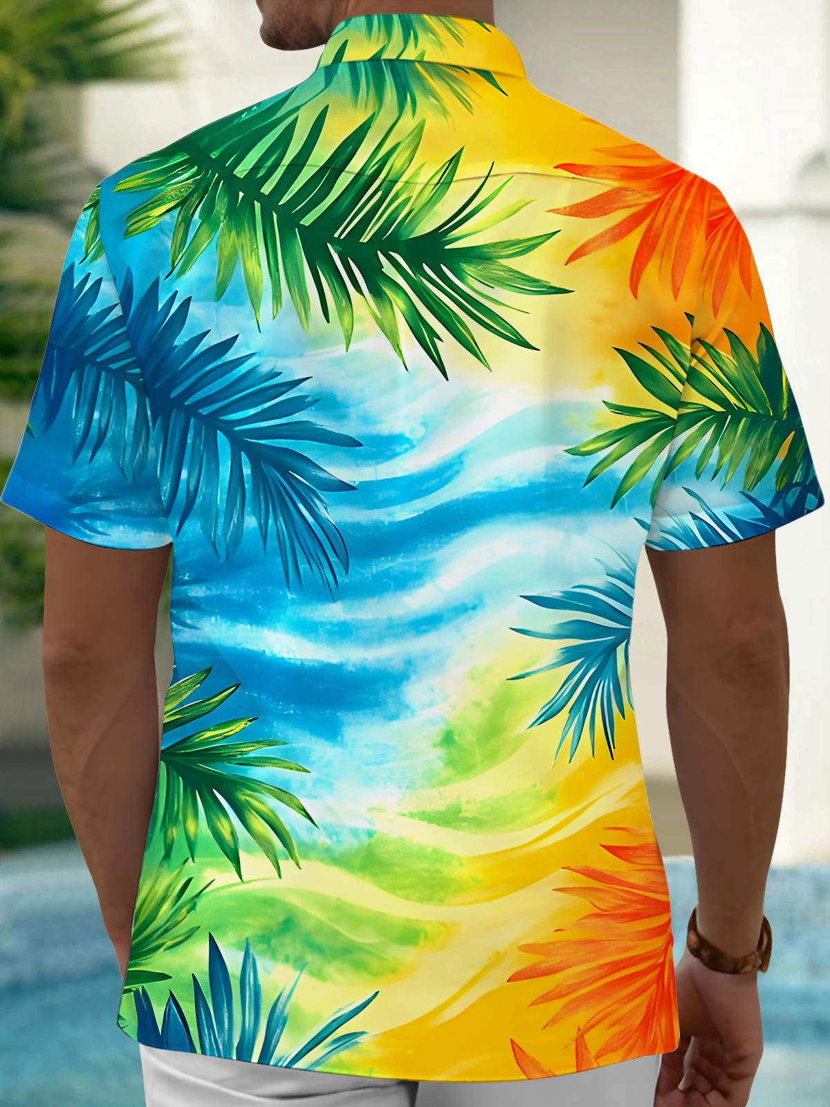 Leaf Tie Dye Men's Pocket Short Sleeve Shirts