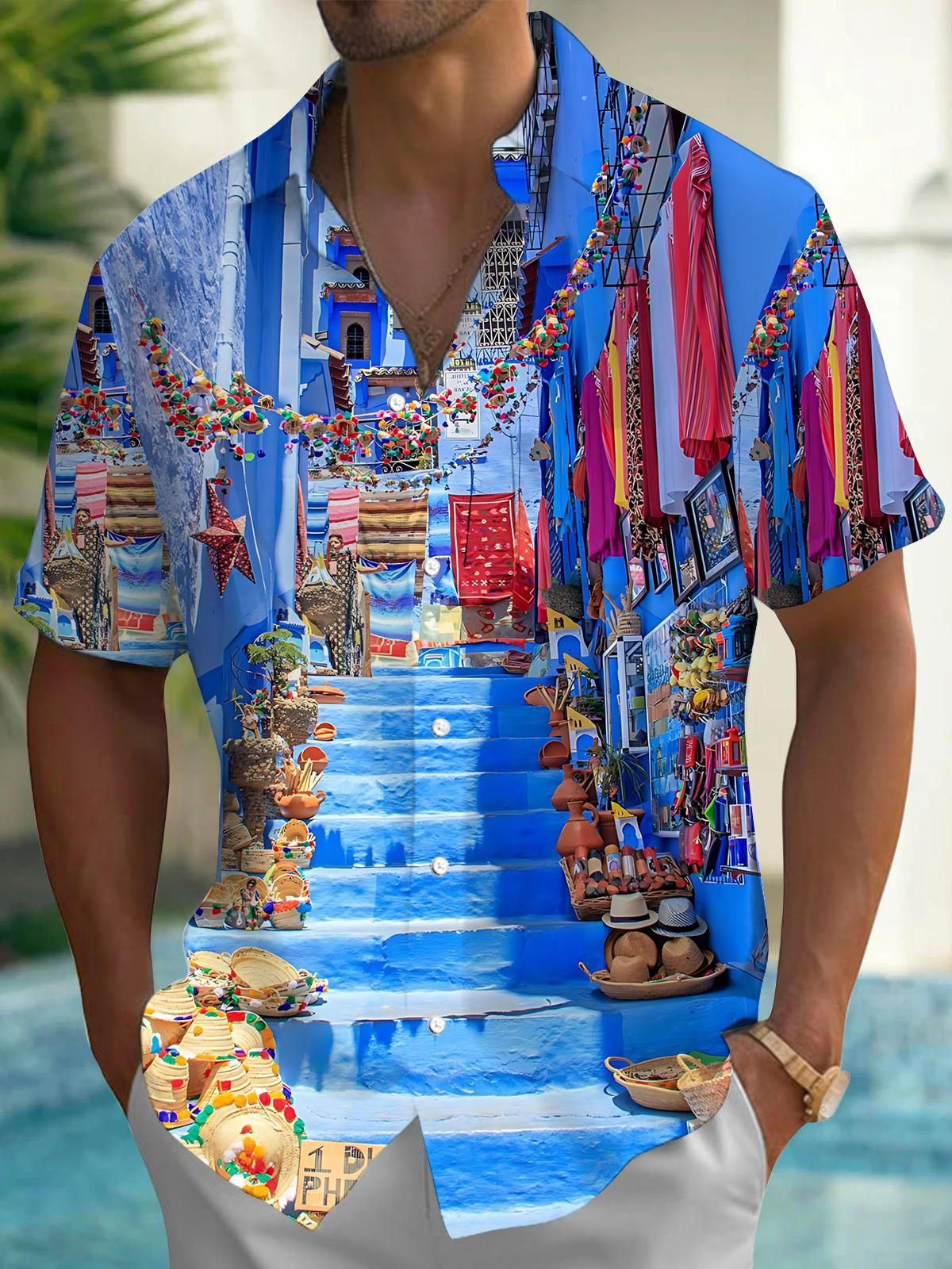 Street Print Men's Pocket Short Sleeve Shirts