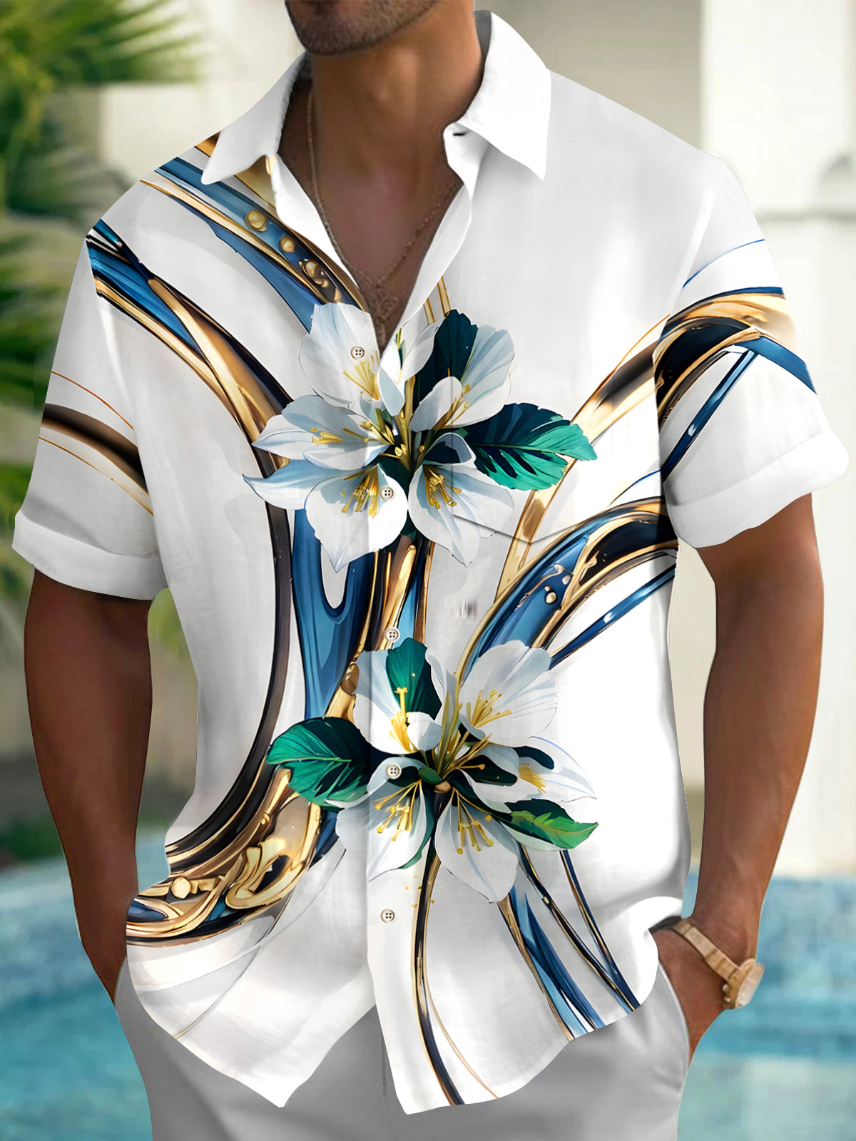 Floral Men's Pocket Short Sleeve Shirts
