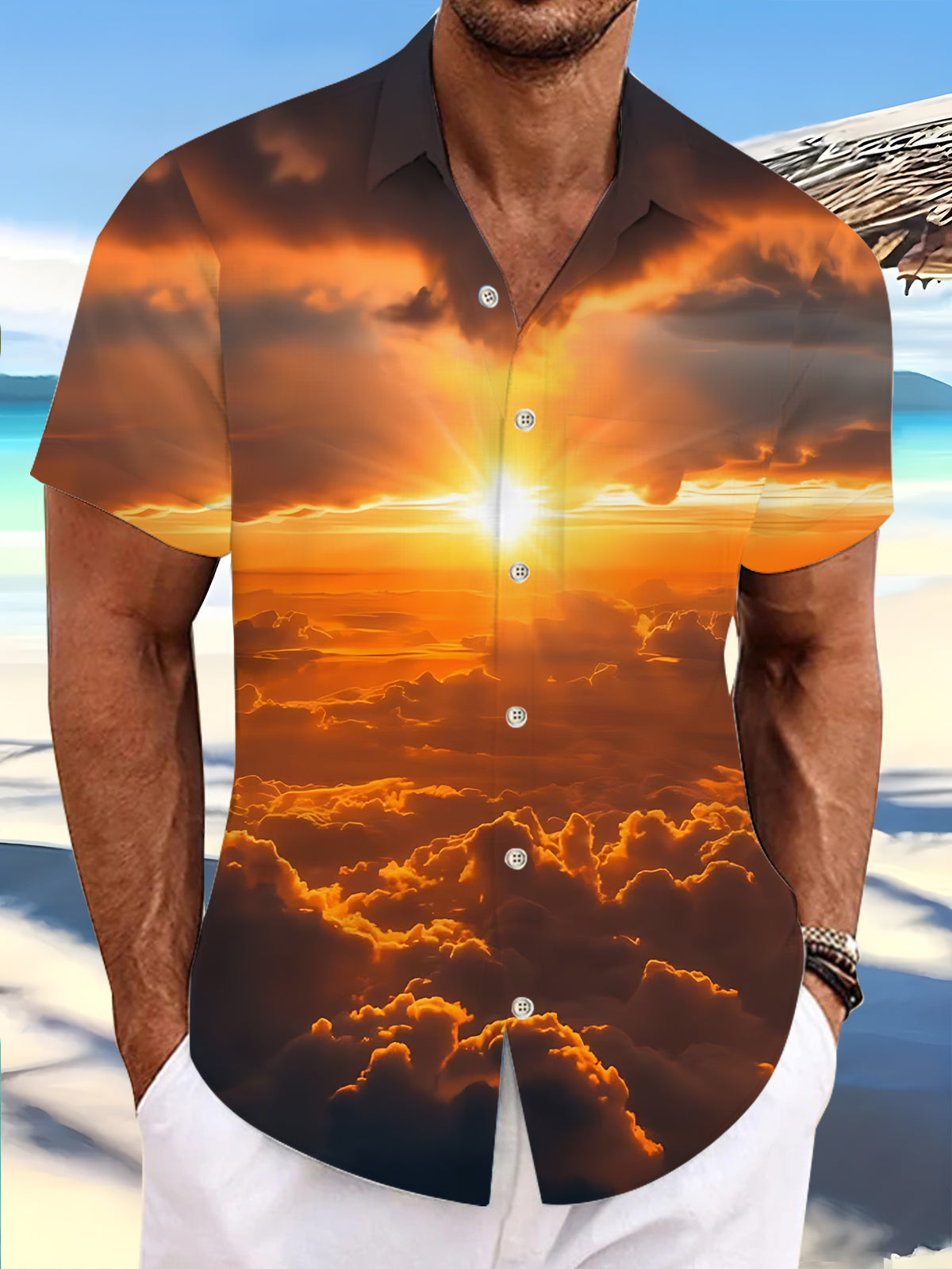 Sunlight Cloud print Men's Pocket Short Sleeve Shirts