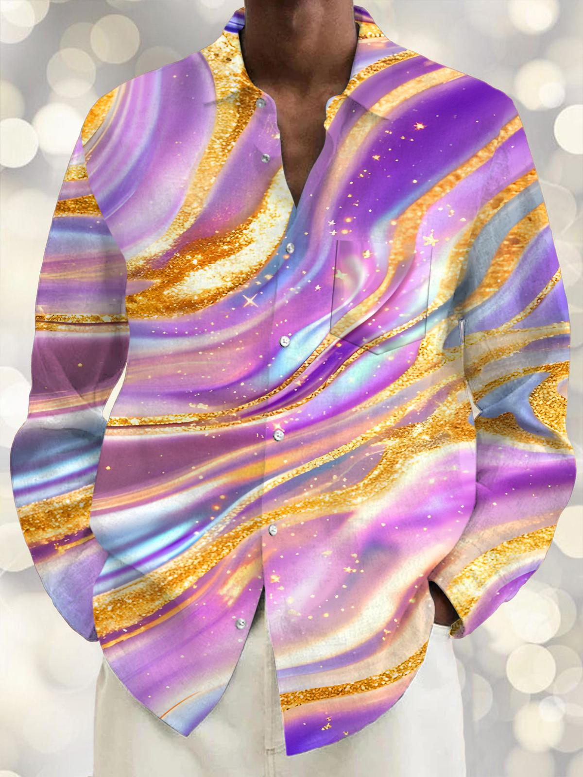 Molten Gold Fluid Art Men's Pocket Long Sleeve Shirts