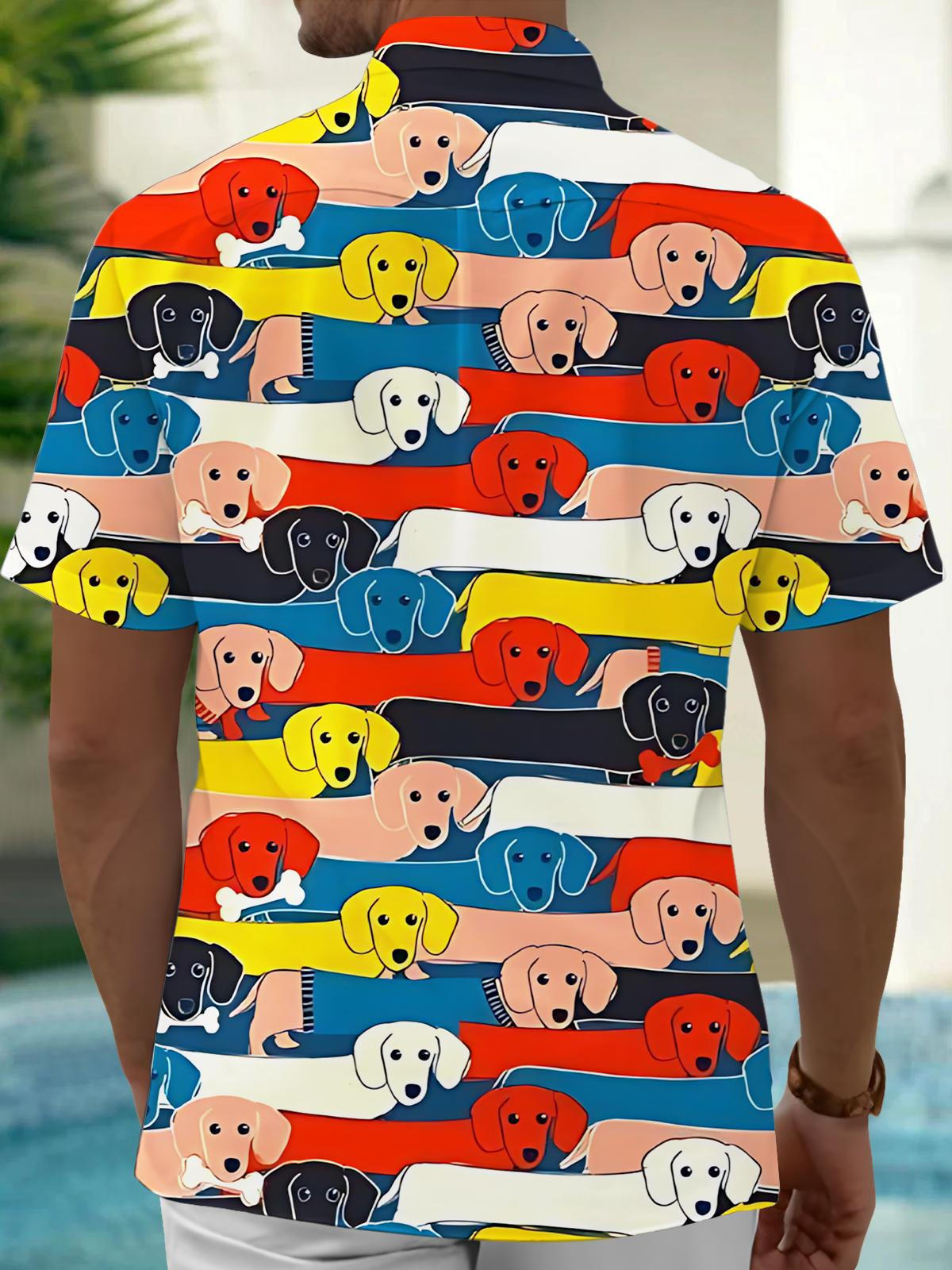 Dachshund Print Men's Pocket Short Sleeve Shirts