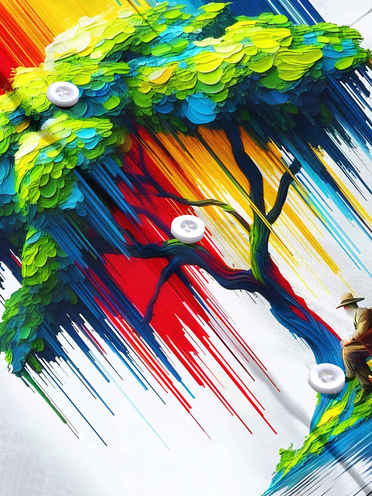 Art Tie Dye Flowing Colorful Tree Boat Men's Pocket Short Sleeve Shirts