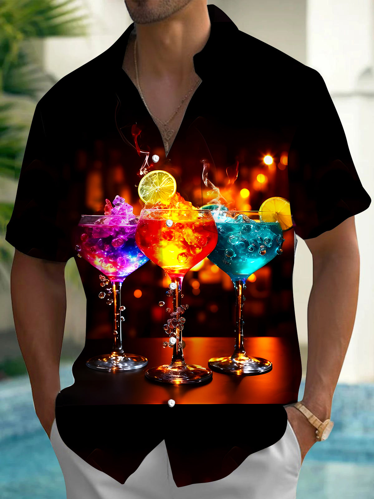 Cocktail Men's Pocket Short Sleeve Shirts