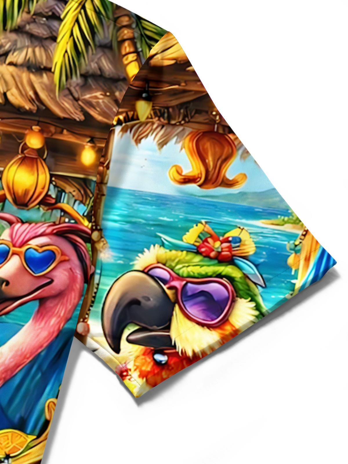 Hawaiian Parrot Print Men's Pocket Short Sleeve Shirts