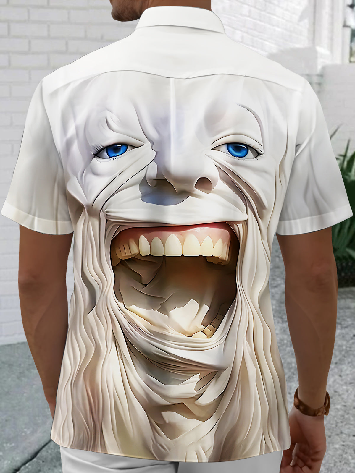 Funny Face Expression Art Relief Men's Pocket Short Sleeve Shirts