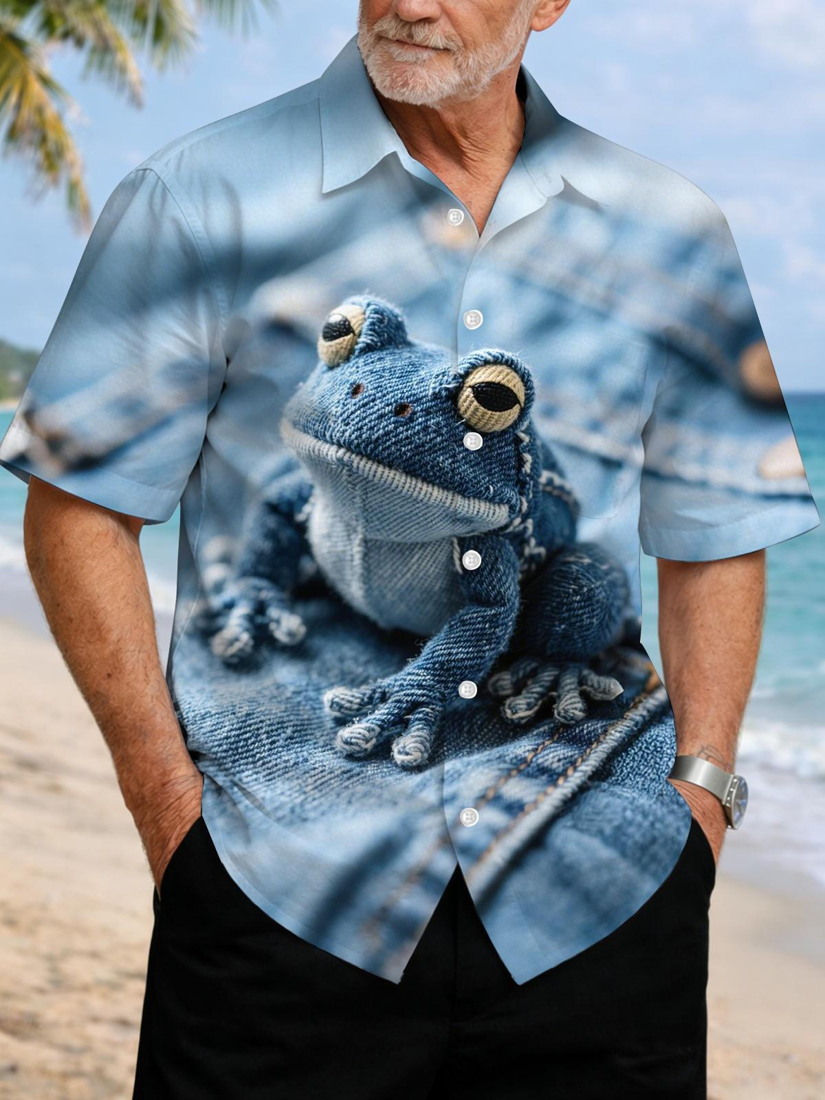 Frog Print Men's Pocket Short Sleeve Shirts