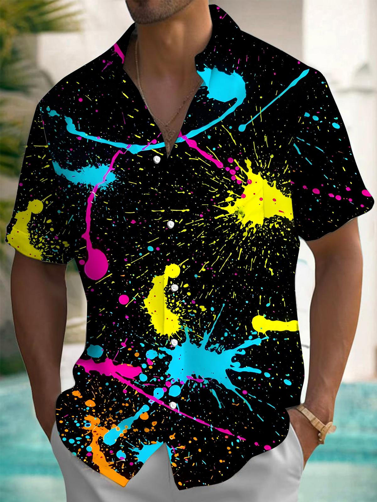 Ink Splash Print Men's Pocket Short Sleeve Shirts