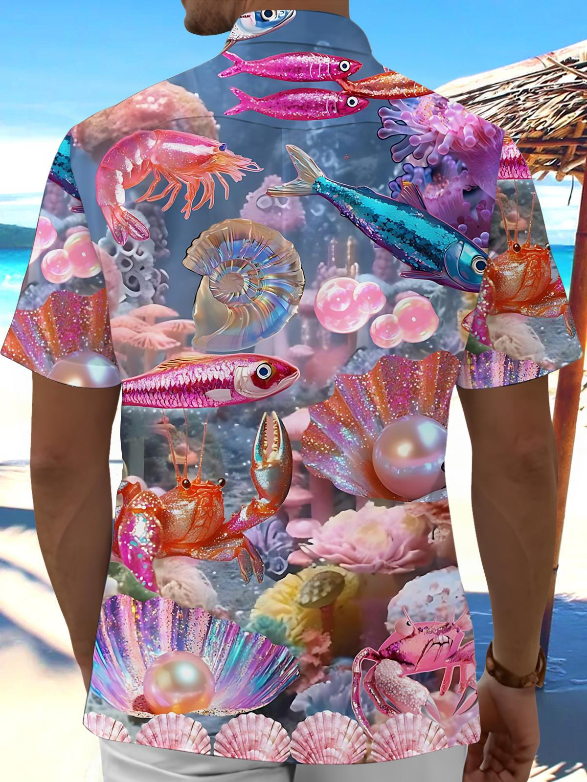 Marine Life Print Men's Pocket Short Sleeve Shirts