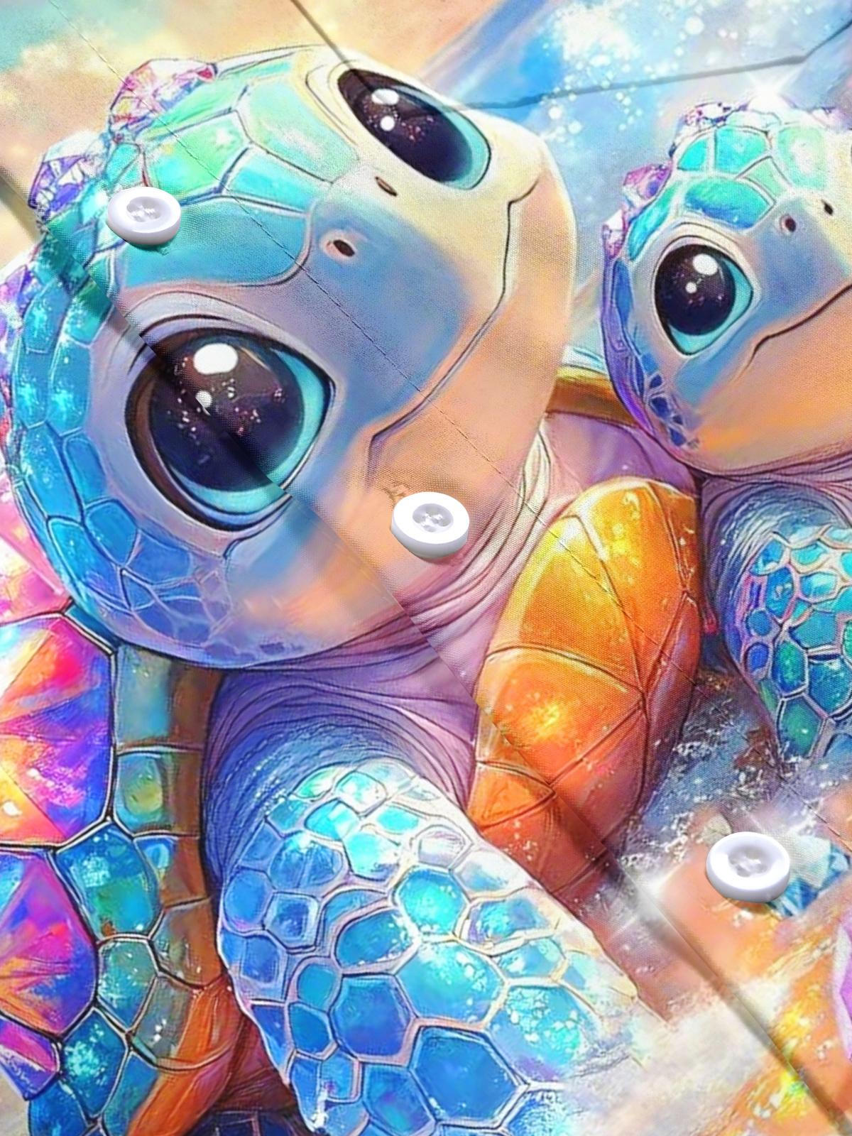 Turtle Print Men's Pocket Short Sleeve Shirts