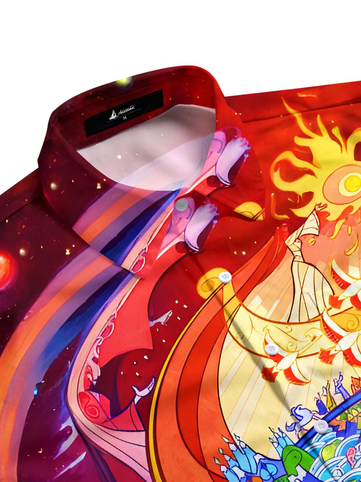 Fun Art Abstract Water Fire Men's Pocket Short Sleeve Shirts