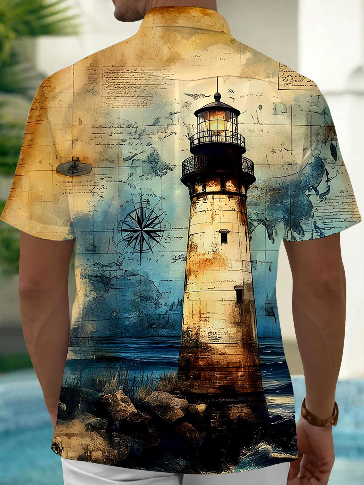 Vintage Lighthouse Men's Pocket Short Sleeve Shirts