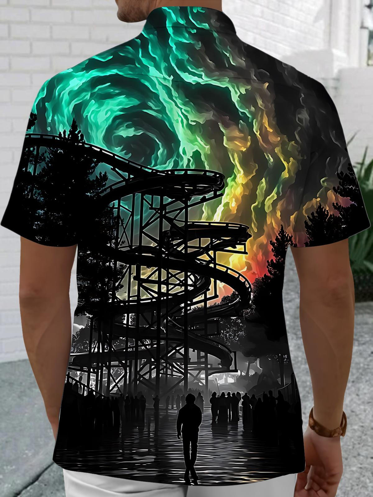 Roller Coaster Print Men's Pocket Short Sleeve Shirts