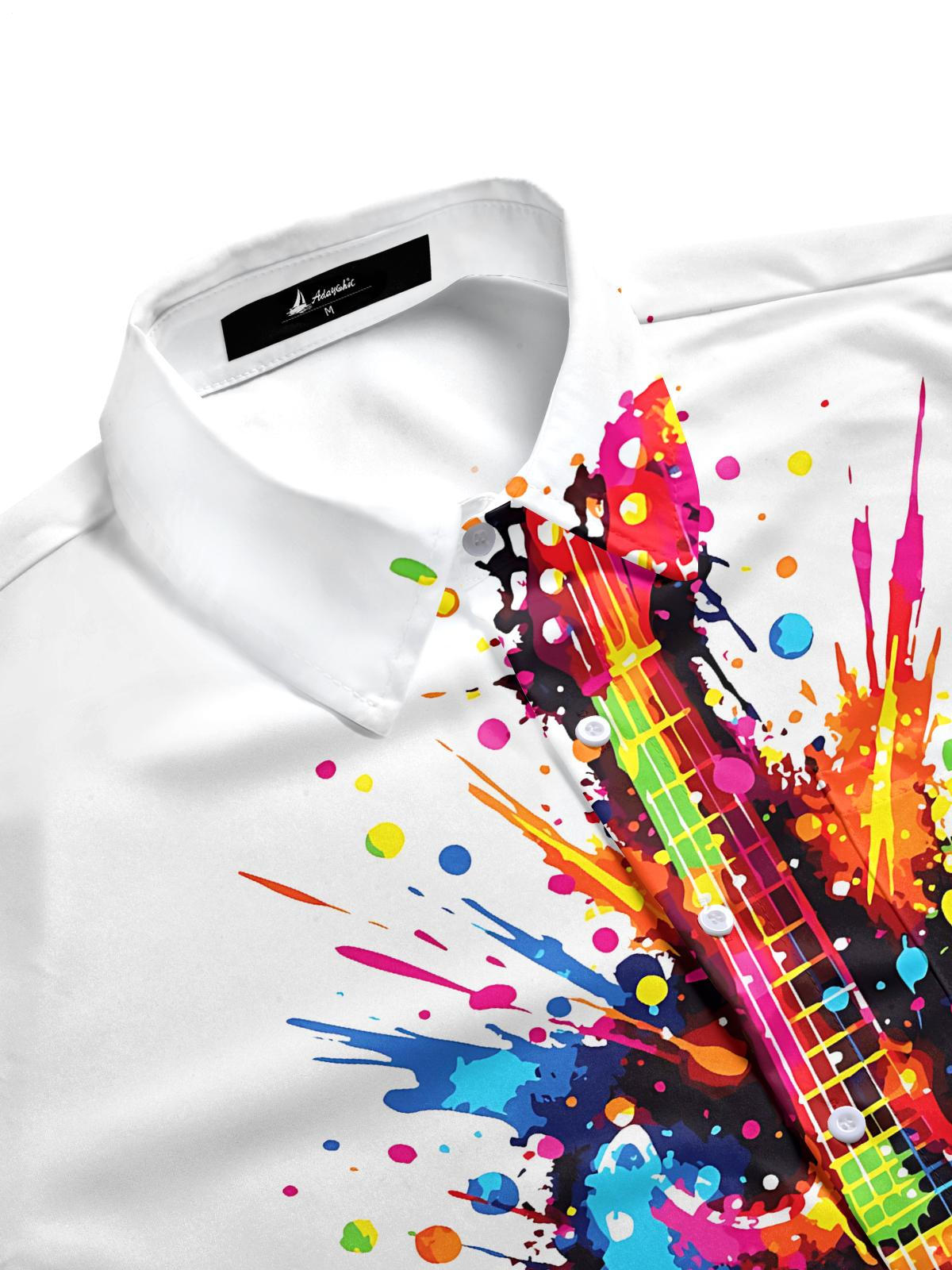 Guitar Print Men's Pocket Short Sleeve Shirts