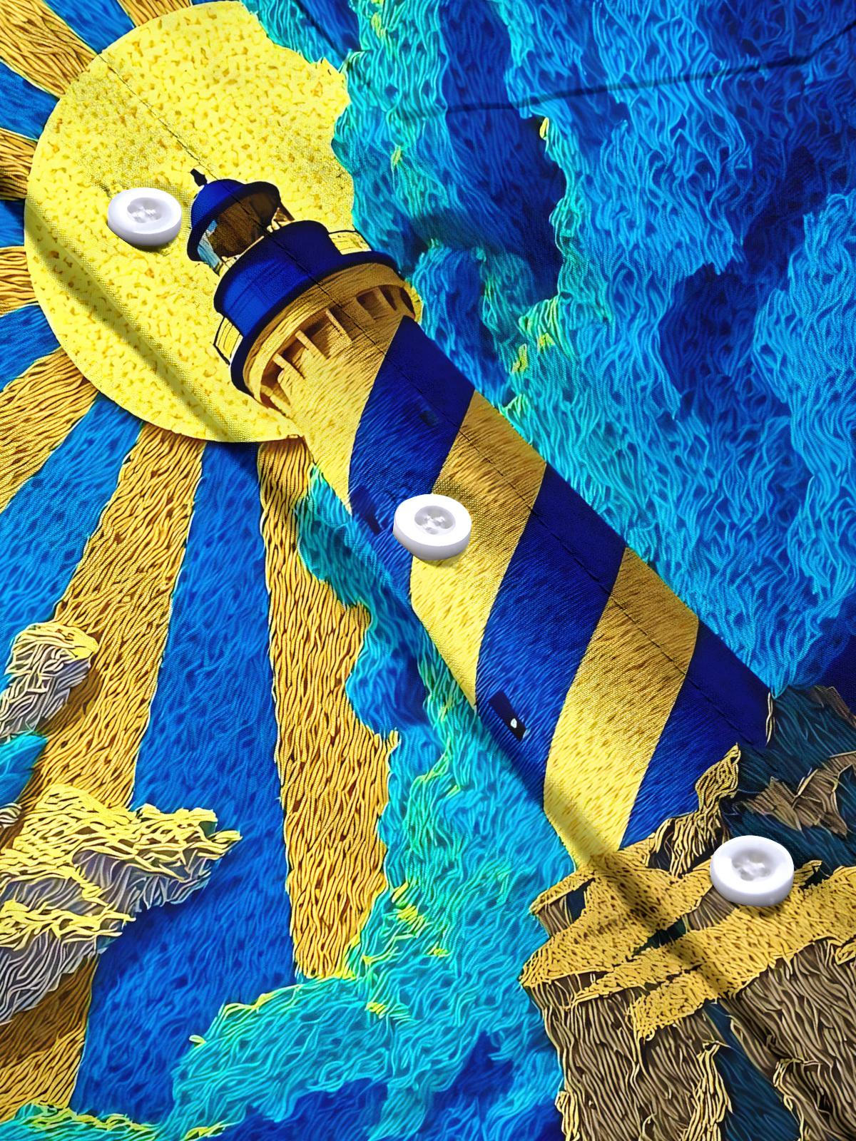 Lighthouse Print Men's Pocket Short Sleeve Shirts