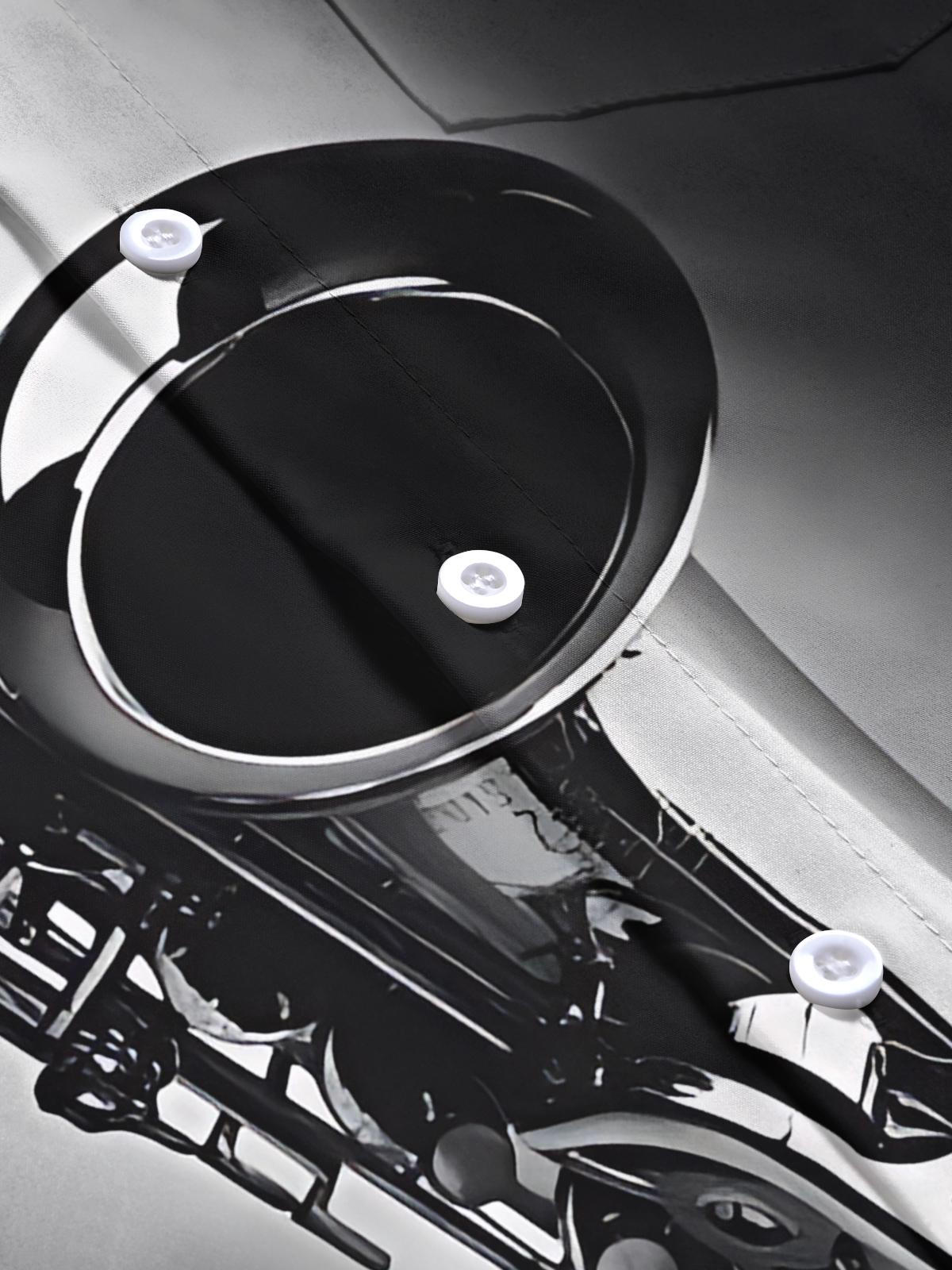 Musical Instrument Print Men's Pocket Short Sleeve Shirts