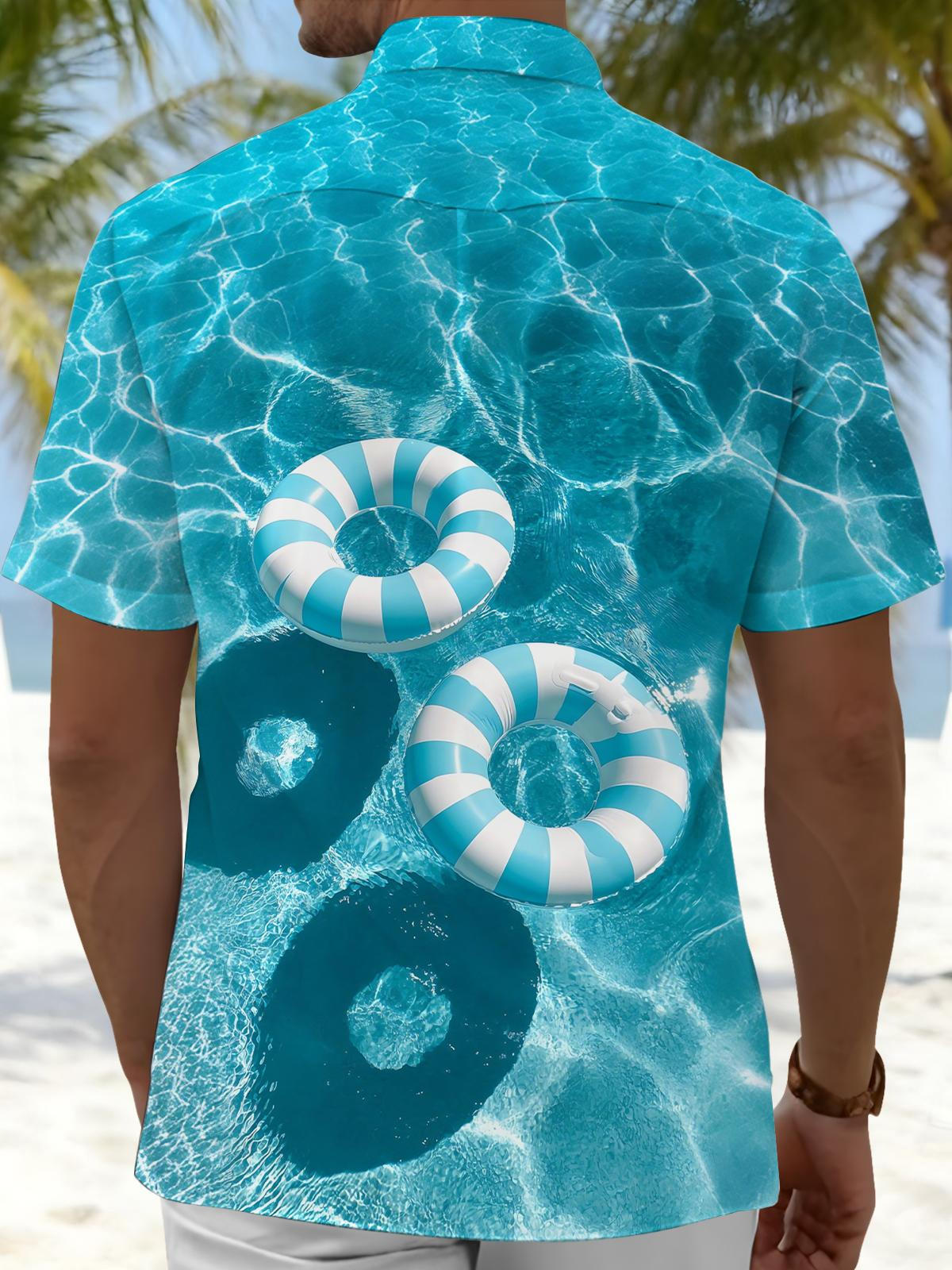 Swimming Ring Print Men's Pocket Short Sleeve Shirts