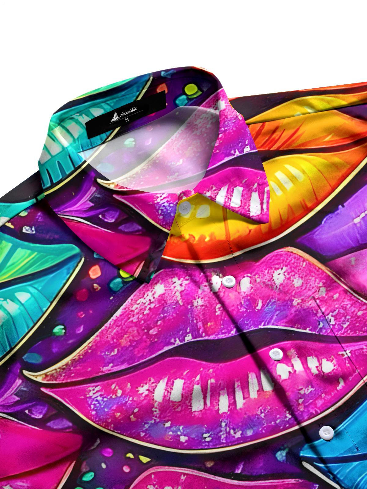 Lip Print Men's Pocket Short Sleeve Shirts