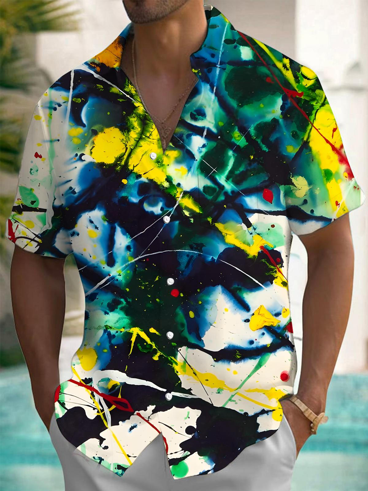 Abstract Gradient Print Men's Pocket Short Sleeve Shirts