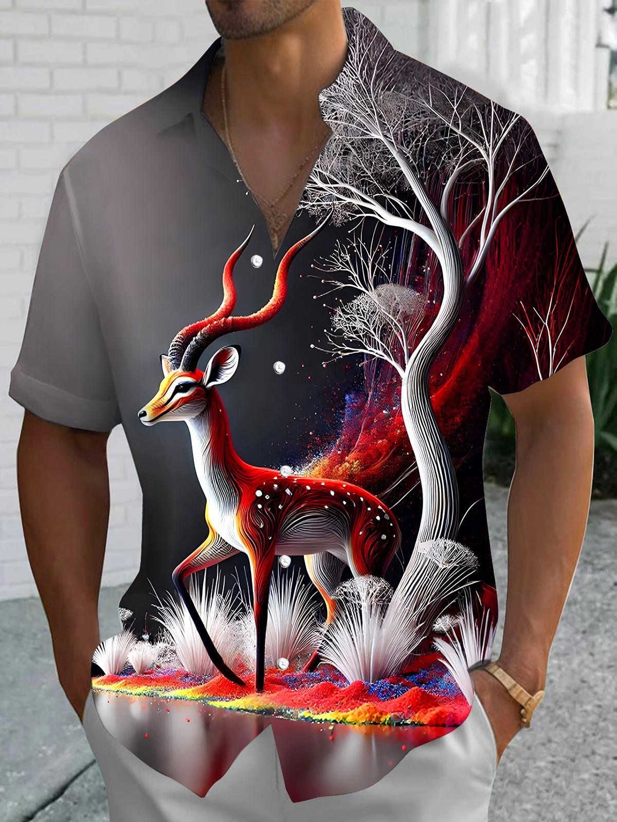 Animal Deer Men's Pocket Short Sleeve Shirts
