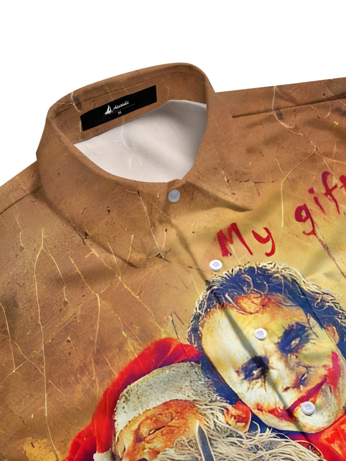 Fun Retro Joker Kidnaps Santa Claus Gift Xmas Men's Pocket Short Sleeve Shirts