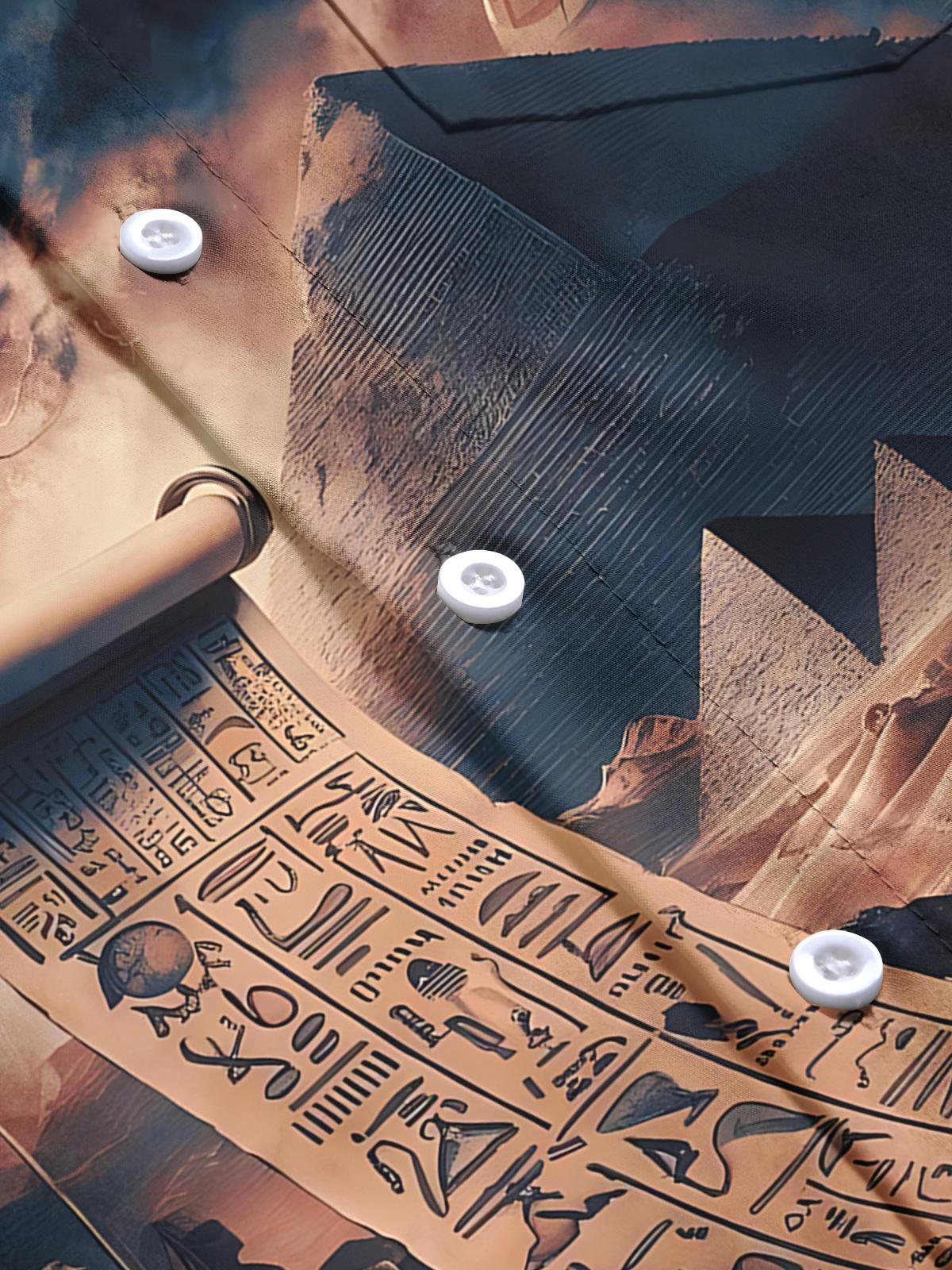 Vintage Scroll Pyramid Print Men's Pocket Long Sleeve Shirts