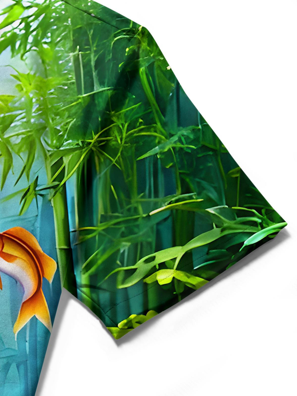 Panda Monkey Goldfish Bamboo Forest Men's Pocket Short Sleeve Shirts