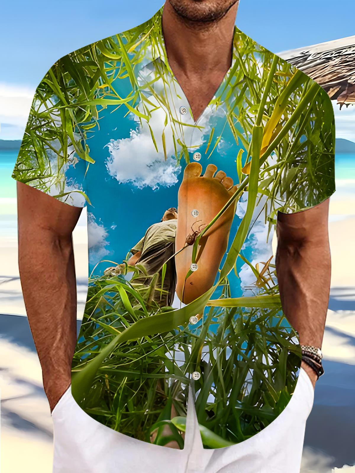 Fun Grass Feet Stepping Ants Men's Pocket Short Sleeve Shirts