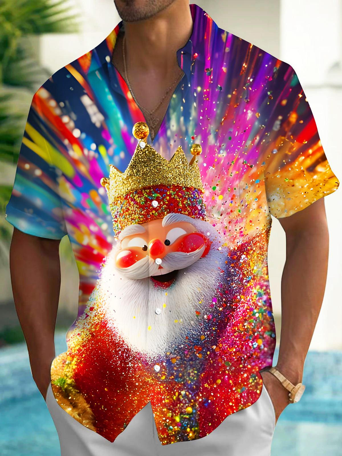Fun Festive Crown Santa Claus Xmas Men's Pocket Short Sleeve Shirts