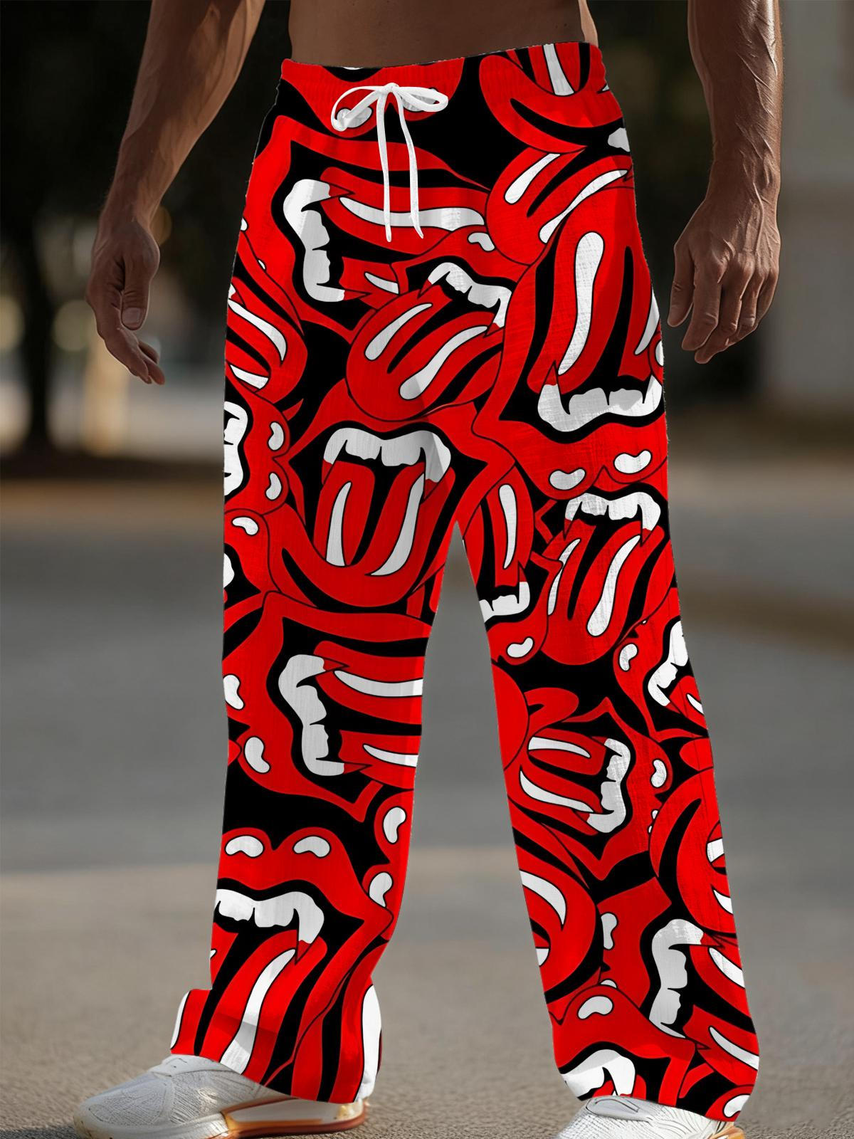 Tongue Print Men's Casual Elastic Waist Pants