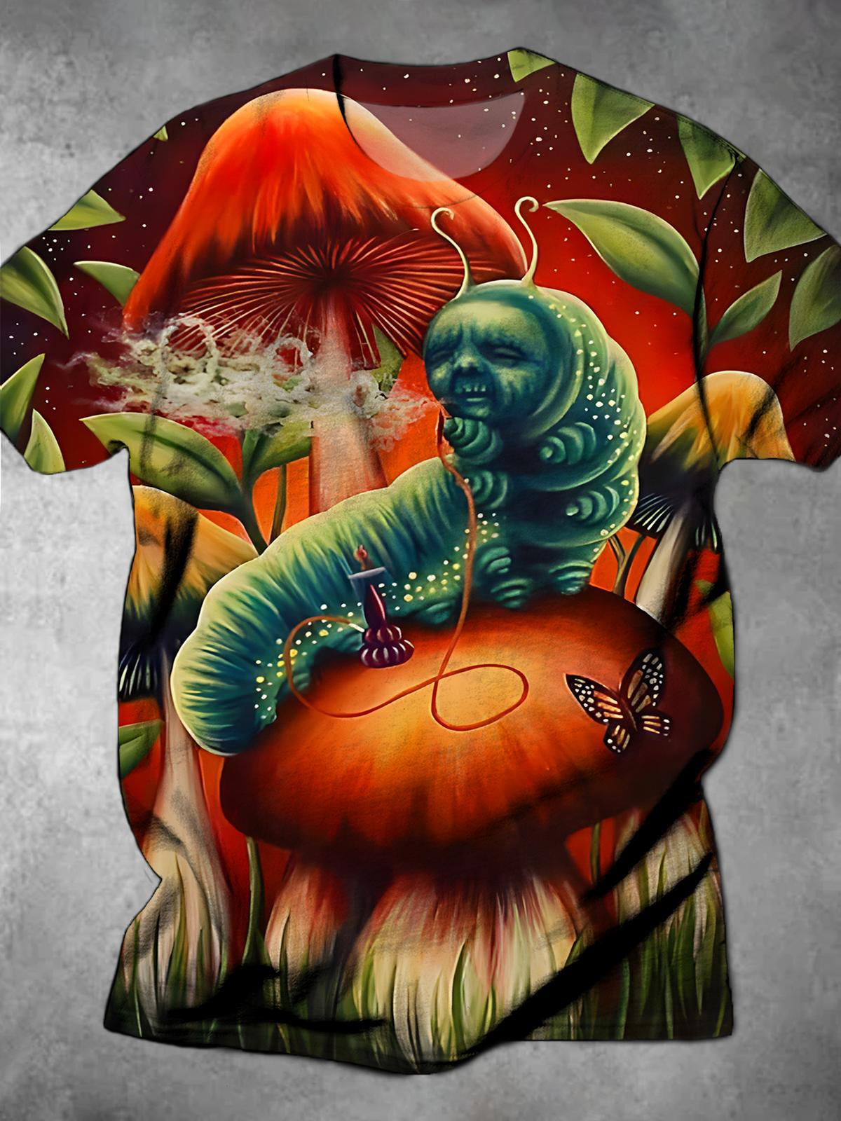 Funny Mushroom Round Neck Short Sleeve Men's T-shirt