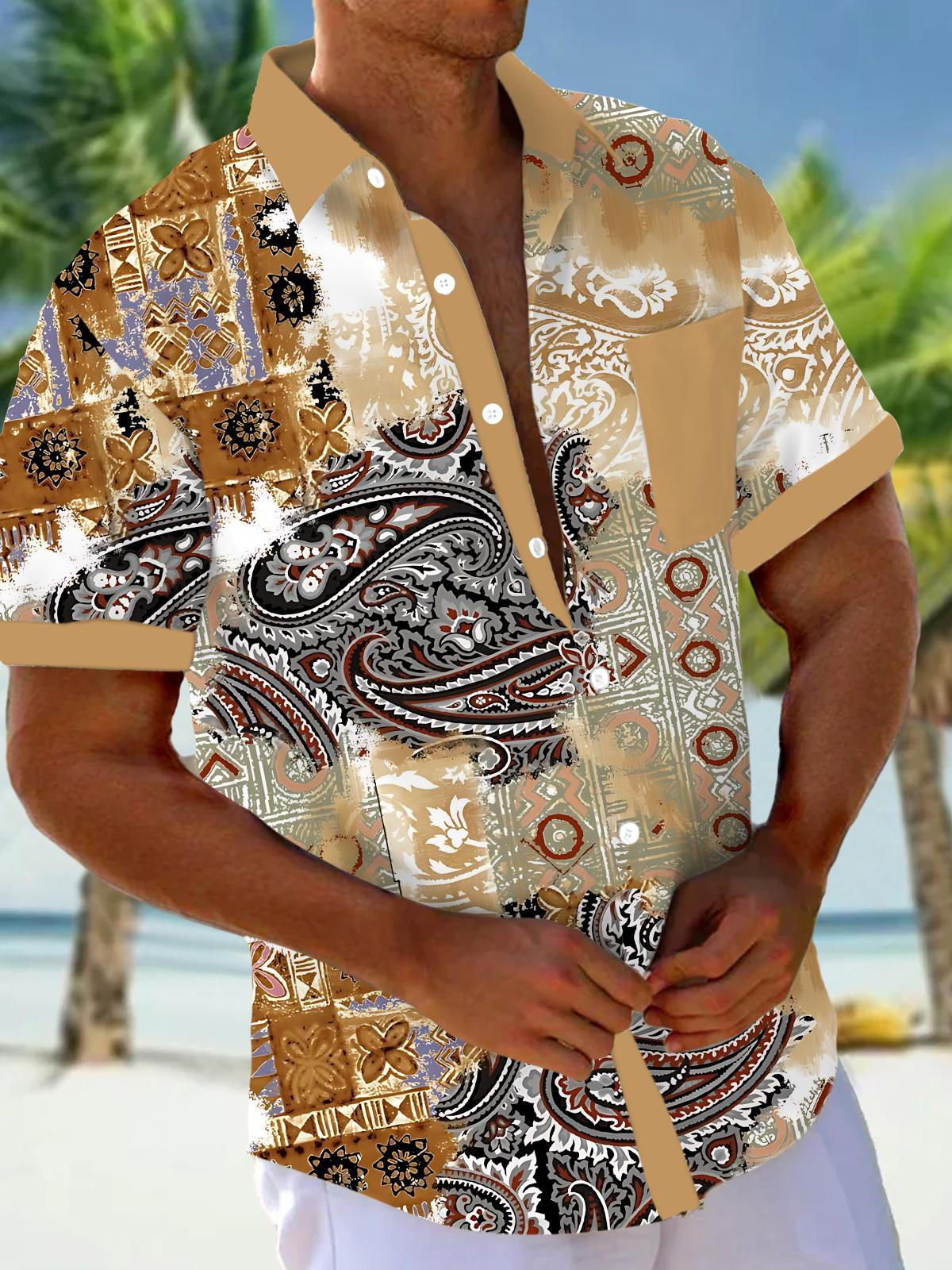 Vintage Print Men's Pocket Short Sleeve Shirts