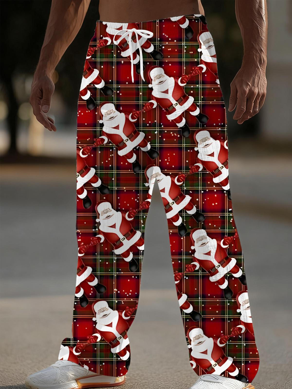 Santa Claus Print Men's Casual Elastic Waist Pants