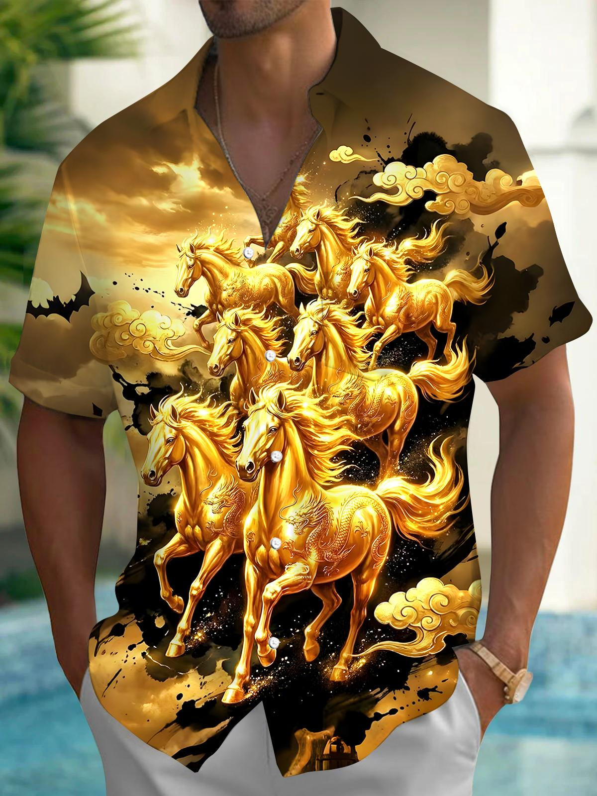 Horses Men's Pocket Short Sleeve Shirts