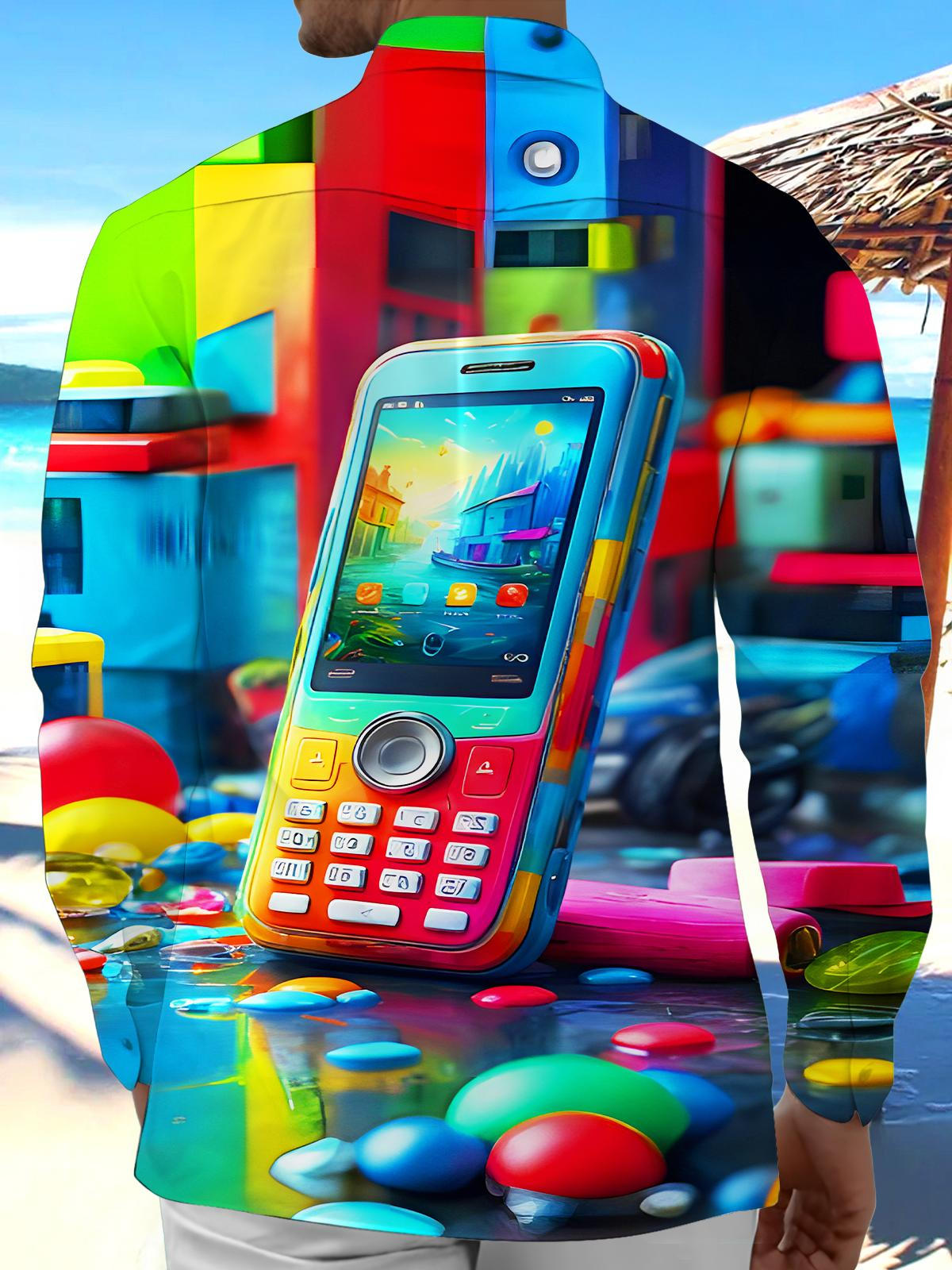 Colorful Classic Button Mobile Phone Men's Pocket Long Sleeve Shirts