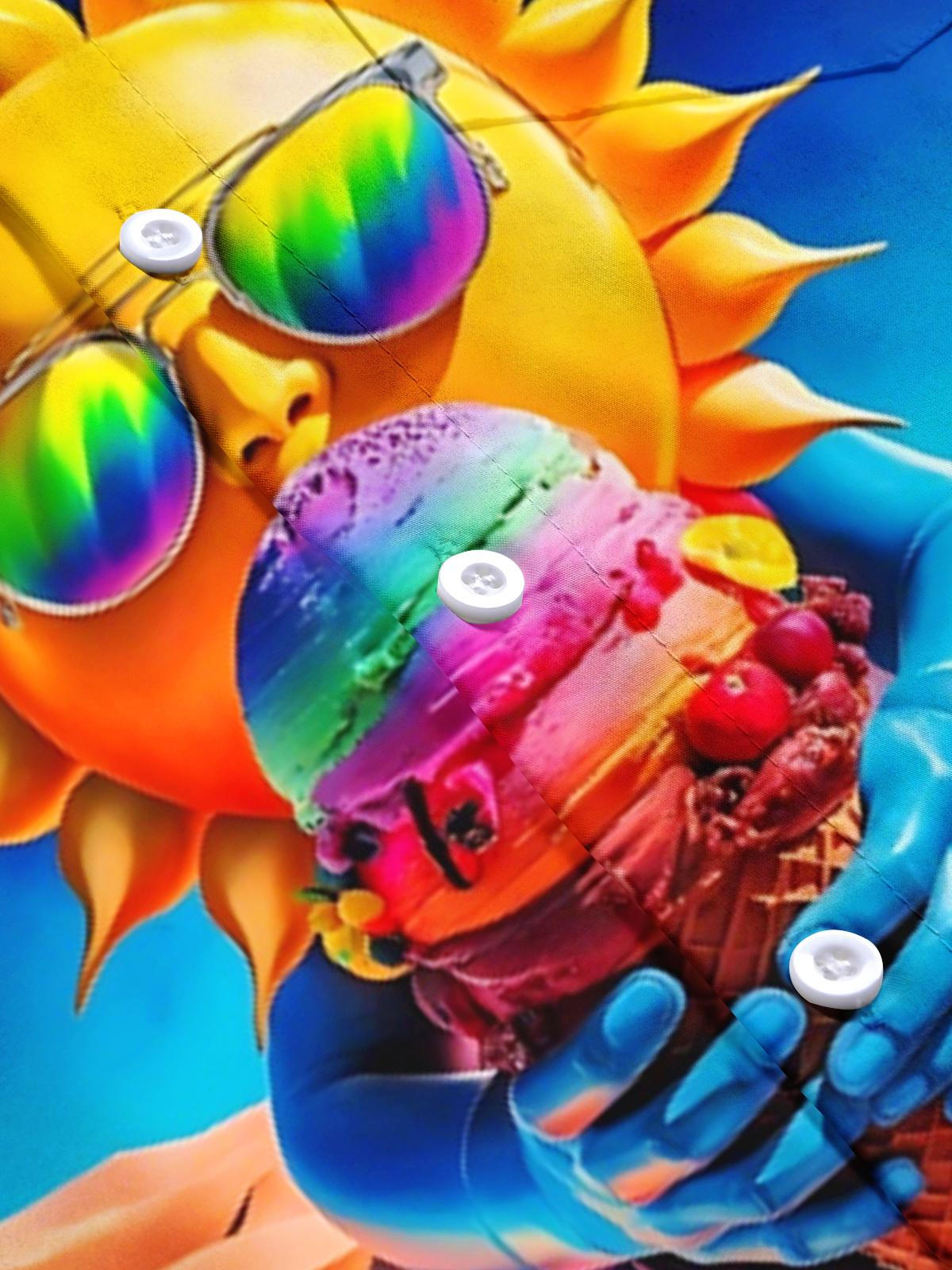 Sun Ice Cream Print Men's Pocket Short Sleeve Shirts