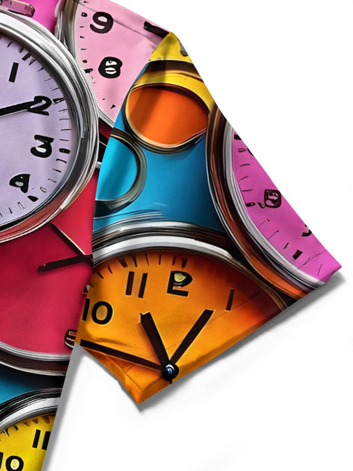 Clock Print Men's Pocket Short Sleeve Shirts