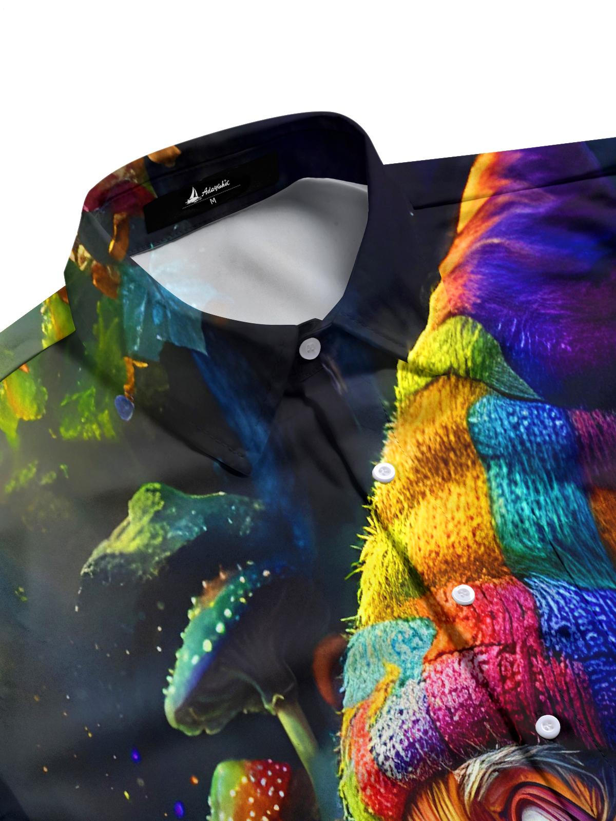 Funny Old Man Elf Mushroom Men's Pocket Long Sleeve Shirts