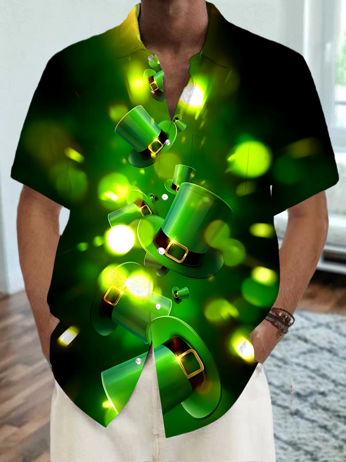 St. Patrick's Day Hat Men's Pocket Short Sleeve Shirts