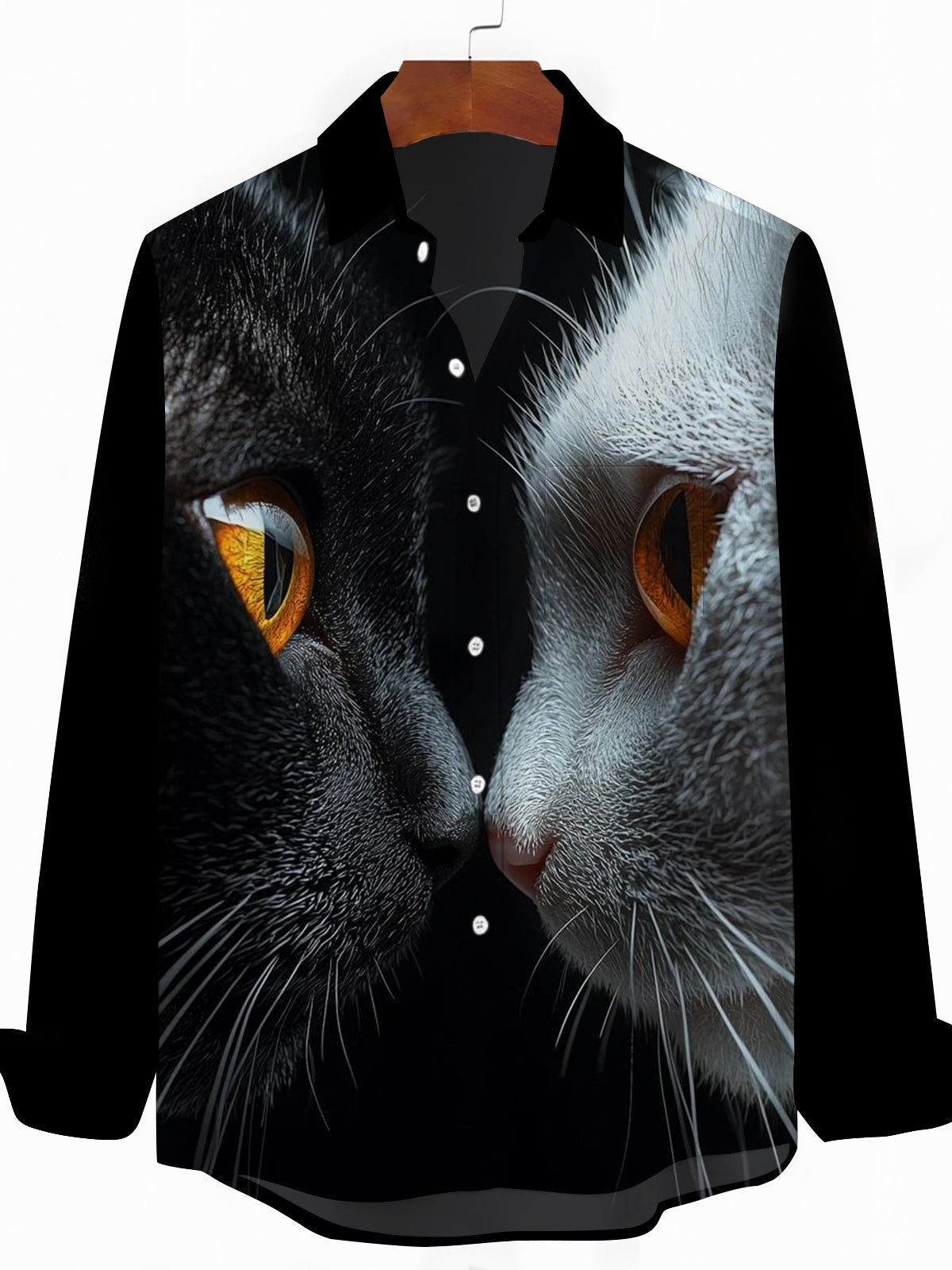 Cat Print Men's Pocket Long Sleeve Shirts