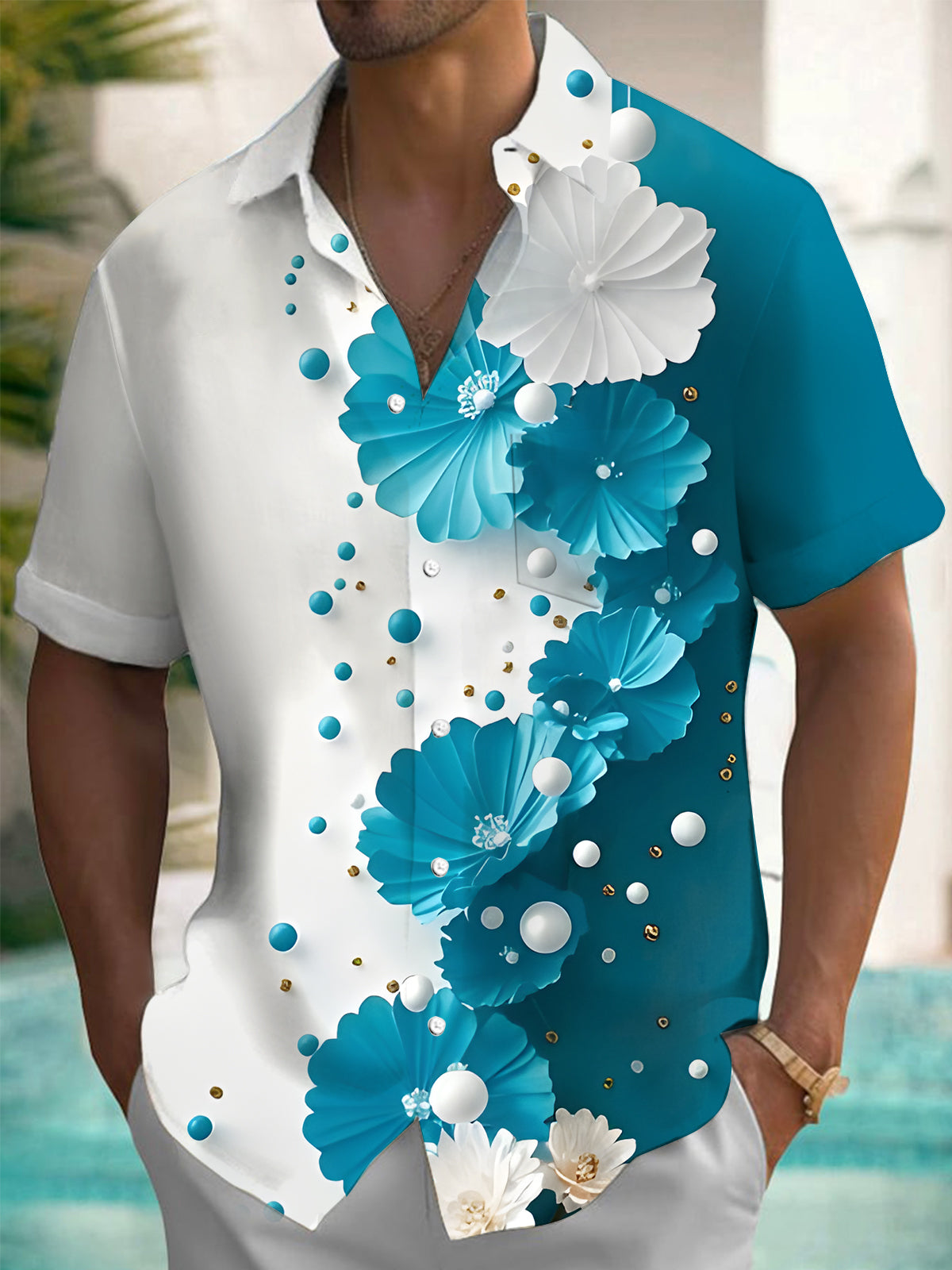 Floral Print Men's Pocket Short Sleeve Shirts