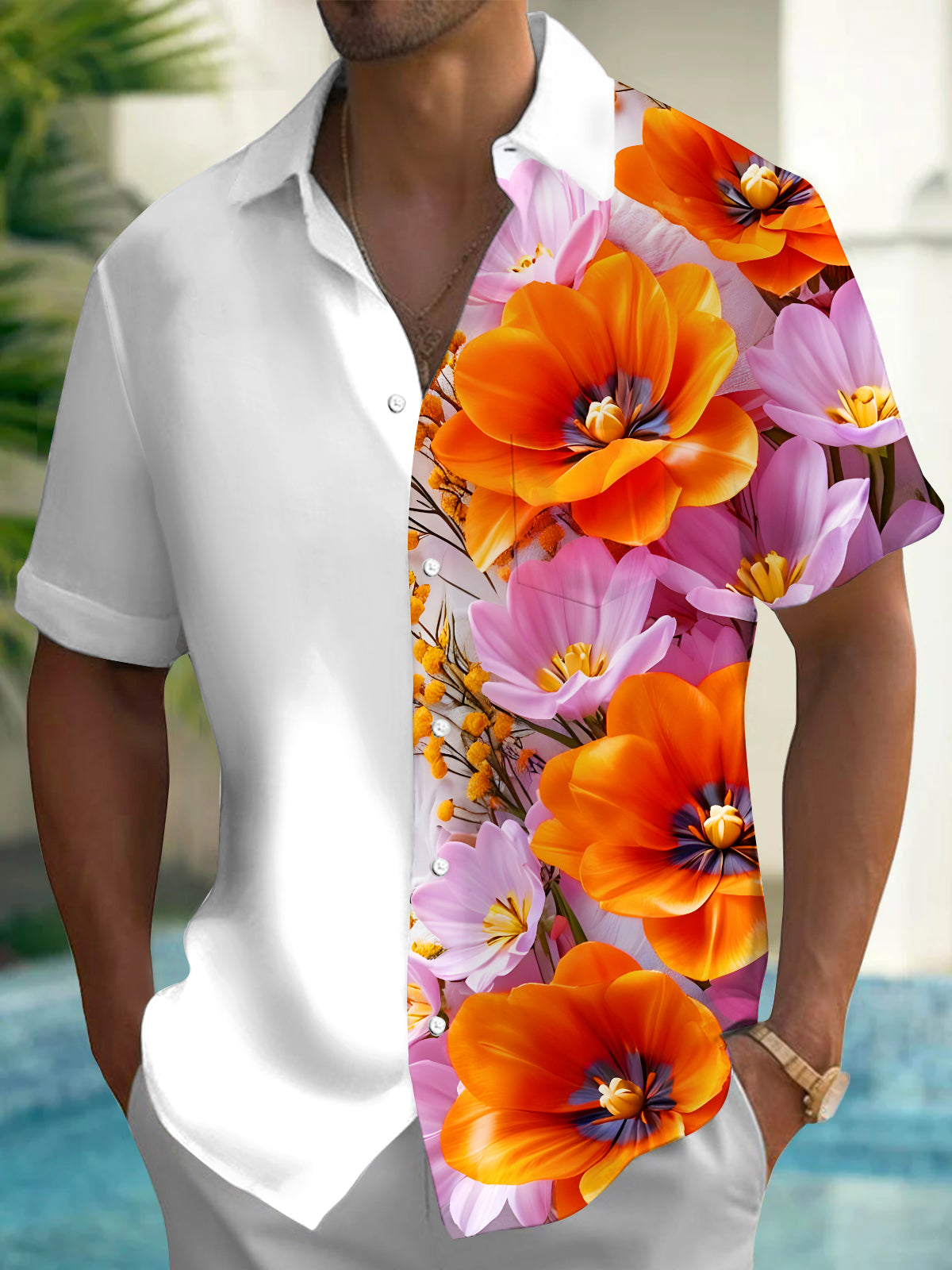 Floral Men's Pocket Short Sleeve Shirts