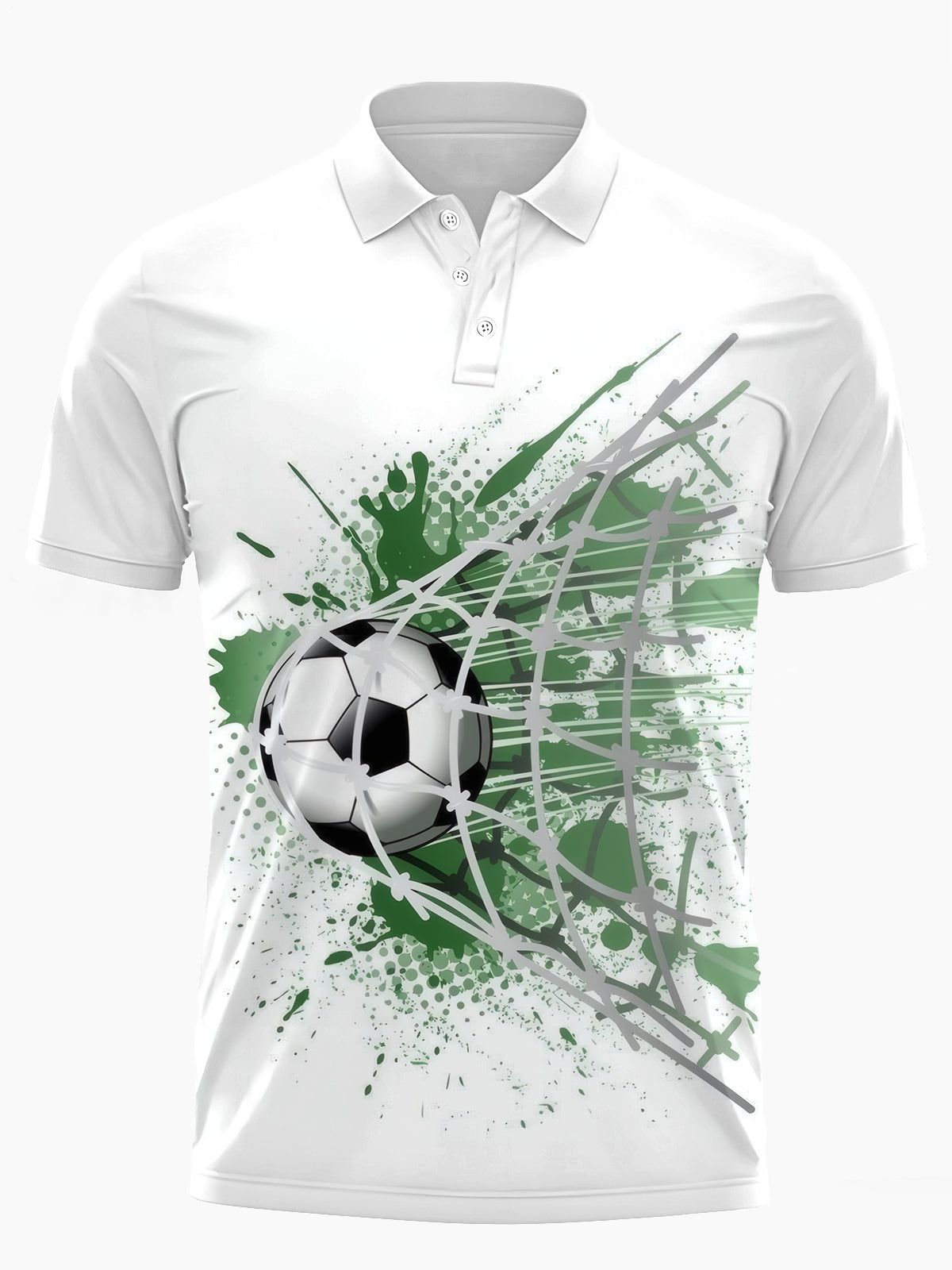 Football Print Men's Short Sleeve Button Polo Shirt