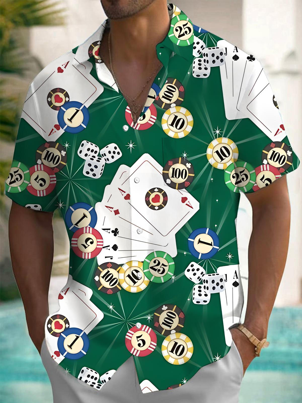 Poker Print Men's Pocket Short Sleeve Shirts