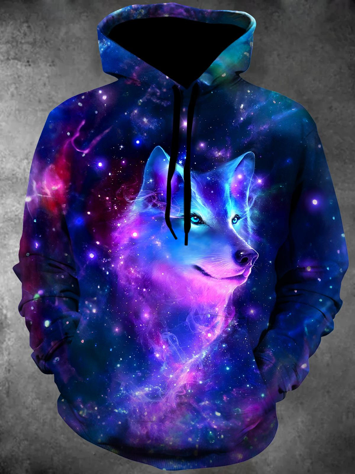 Wolf Long Sleeve Hooded Pocket Men's Top